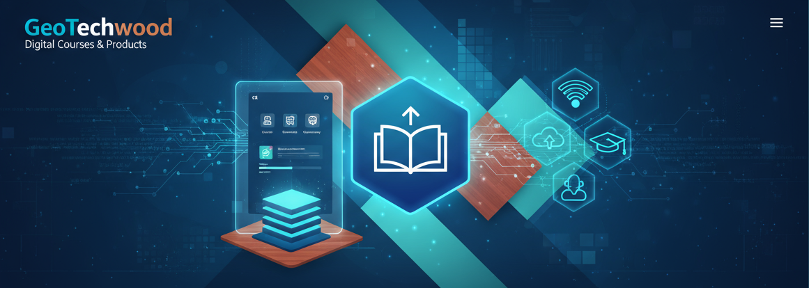 generate image for geotechwood website, we are selling online digital courses / products